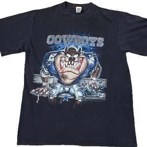Dallas Cowboys Vintage 90s Looney Tunes Black Shirt XL NFL Texas Super Bowl Taz